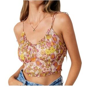 PATRONS OF PEACE floral ruffled cropped bustier top - women’s medium